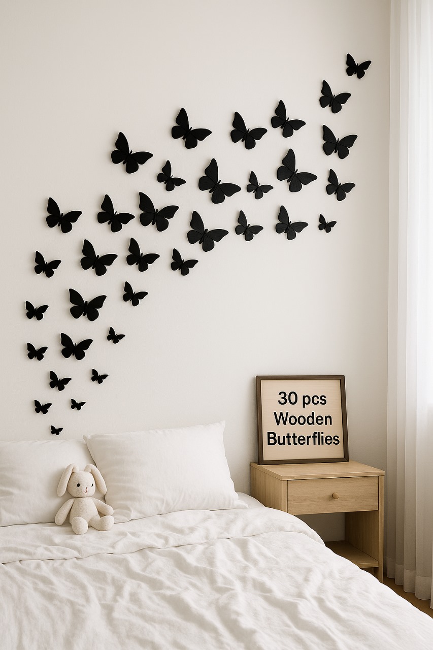 30-Piece Set of Flying Wooden Butterflies – Perfect for Creative Kids’ Bedroom Wall Decoration, DIY Room Makeover, and Inspirational Home Décor Ideas