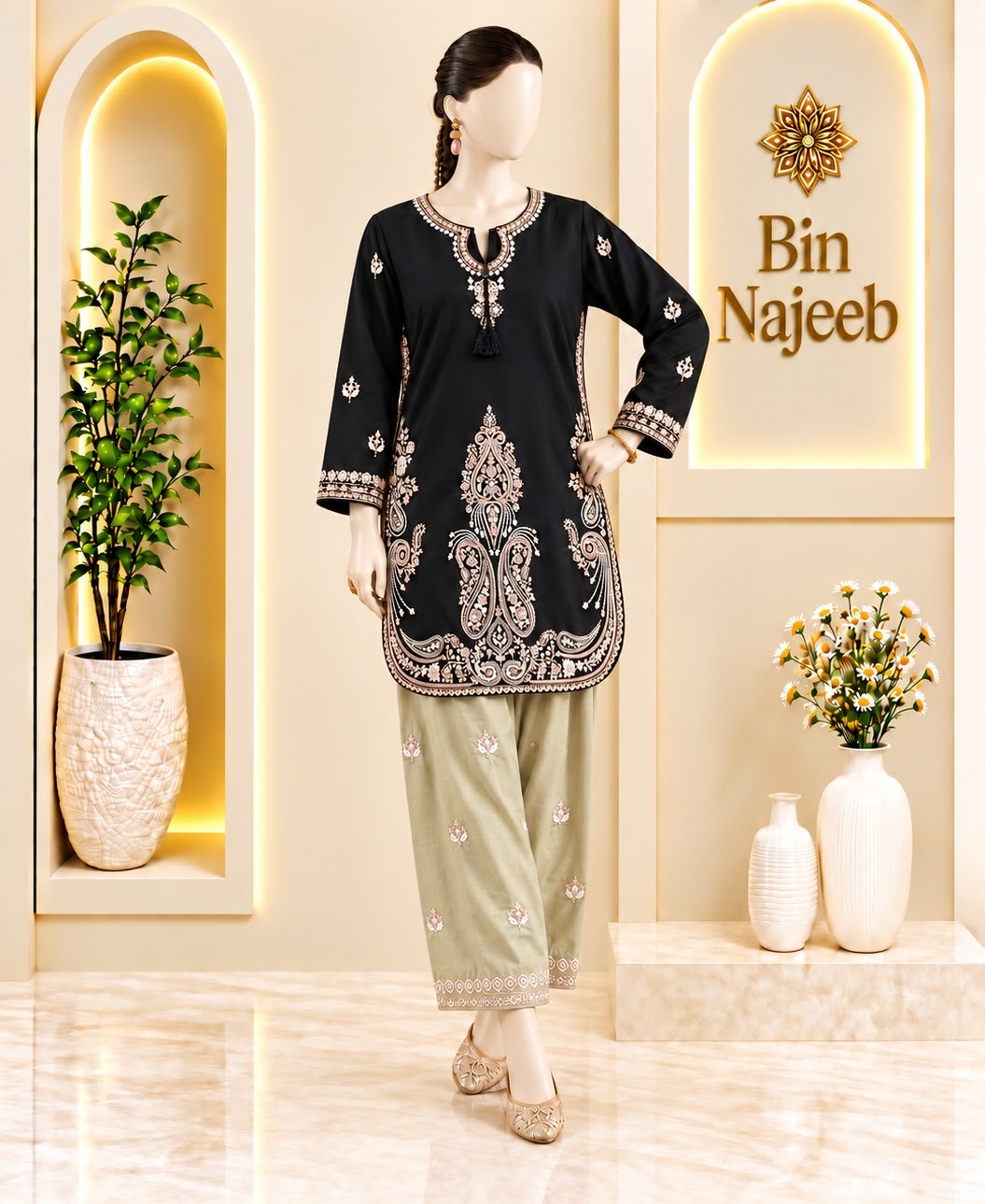 Bin Najeeb Women’s Black Embroidered 2-Piece Suit – Premium Quality Casual & Formal Wear
