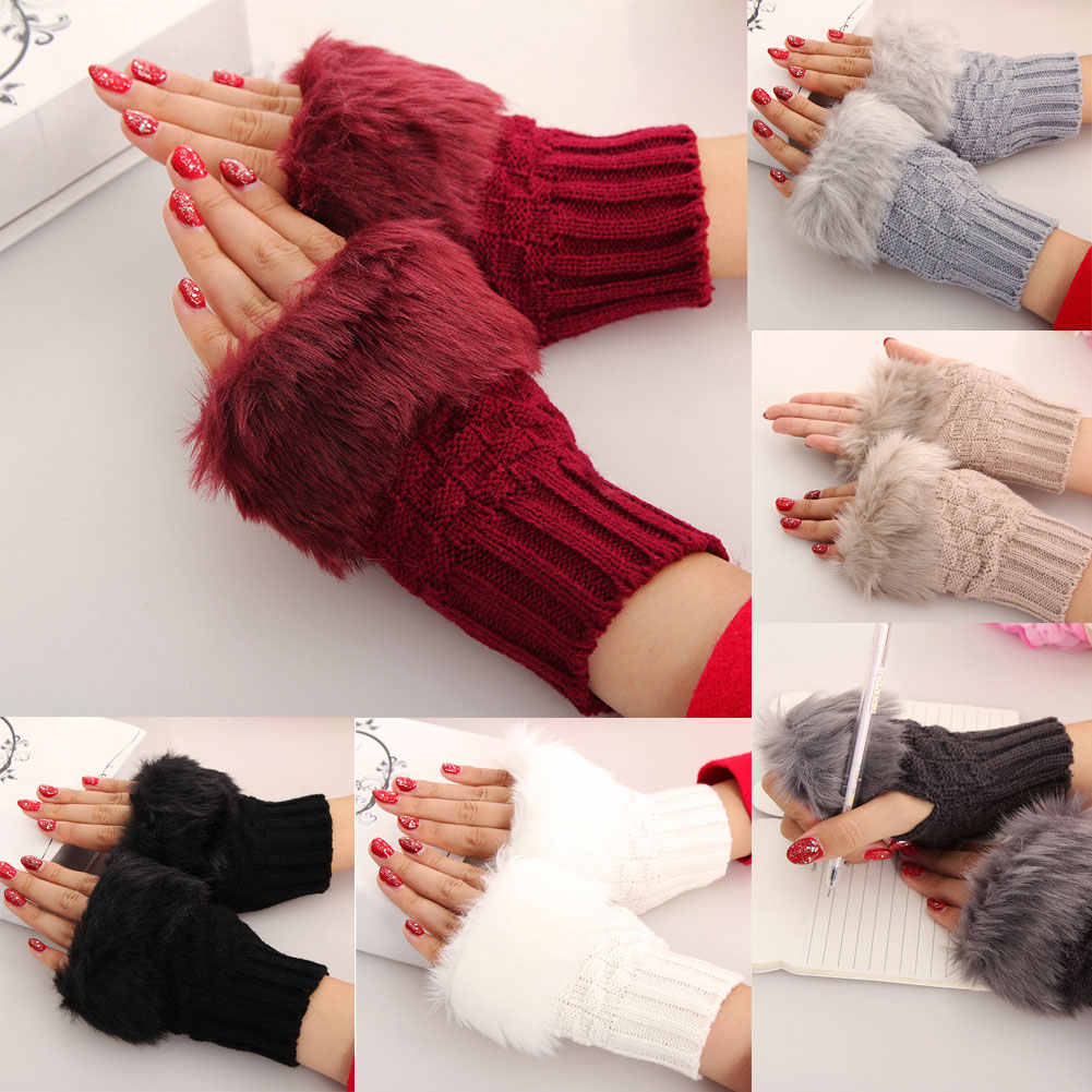 Women's Winter Fingerless Gloves – Faux Rabbit Fur Wrist Warmer, Soft Knitted Touchscreen Gloves for Driving, Typing & Outdoor Use, Warm Cozy Hand Muff for Cold Weather Fashion