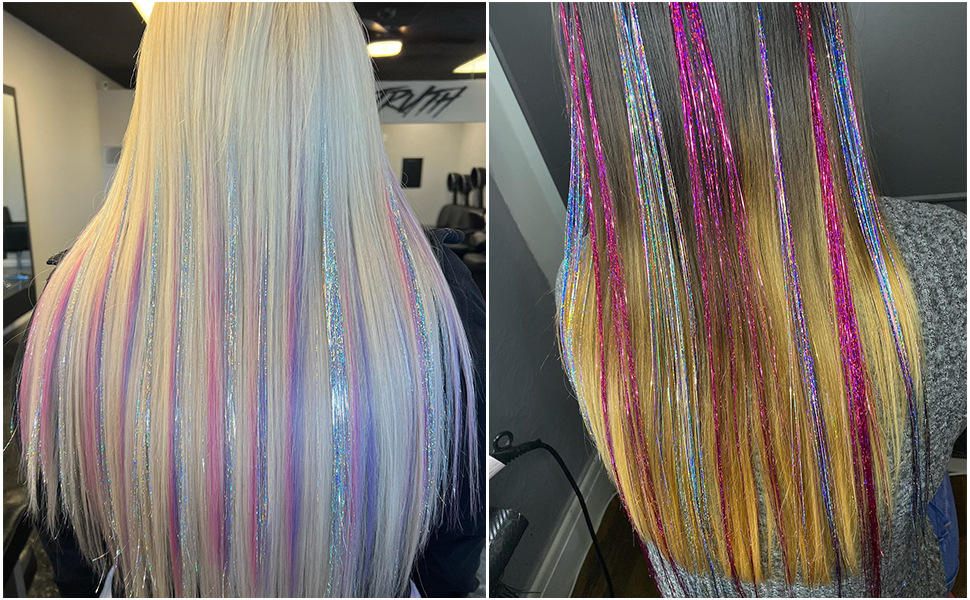 Glitter Hair Tinsel Extensions | Shiny Sparkle Hair Strands | Party, Festival & Fashion Hair Accessories | Multiple Colors