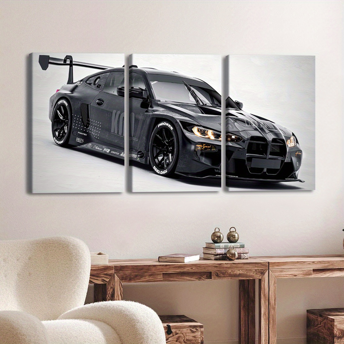 3pcs Wooden Photo Frame - Sleek Black Supercar Racing Car, High-Definition 8K, Perfect for Home, Office, Living Room, or Bedroom Wall Decor, Size 8x12 Inches.