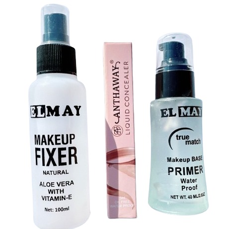 3PCS Makeup Deal - ELMAY Makeup Fixer (100ml) + ELMAY Makeup Base Primer (40ml) + ANTHAWAY Liquid Concelaer (15ml)