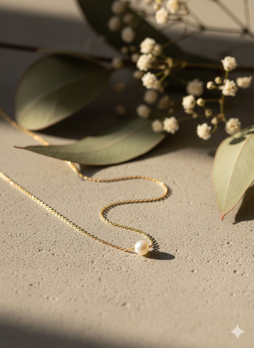 Pearl Necklace Gold Chain for Girls & Women | Dainty Minimalist Single Pearl Jewelry