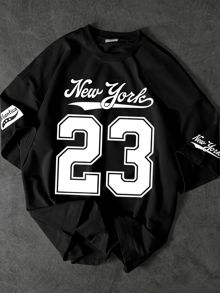 Premium Oversized T Shirt For Men Black Varsity Print Hip Hop Streetwear Cotton Tee