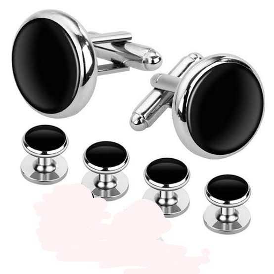 Men's Tuxedo Stud Set - 01 Pair Cufflinks with 04 Metal Kaj Buttons | Tuxedo Studs & Cufflinks Set for Men | Clothes Accessory Set