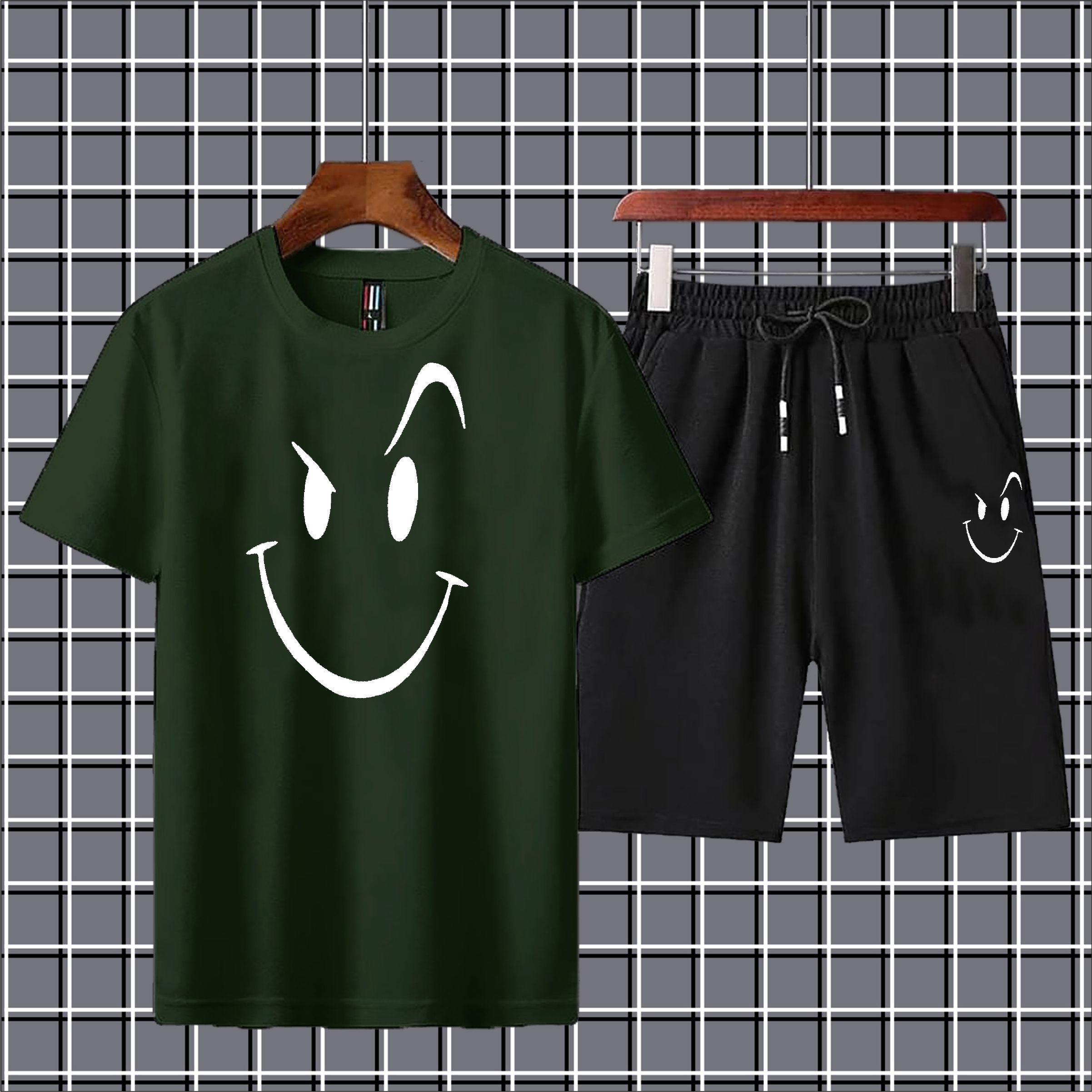 Olive green Trend Shorts Sportswear Track Suit Clothing Printing T-shirt+Shorts for boys