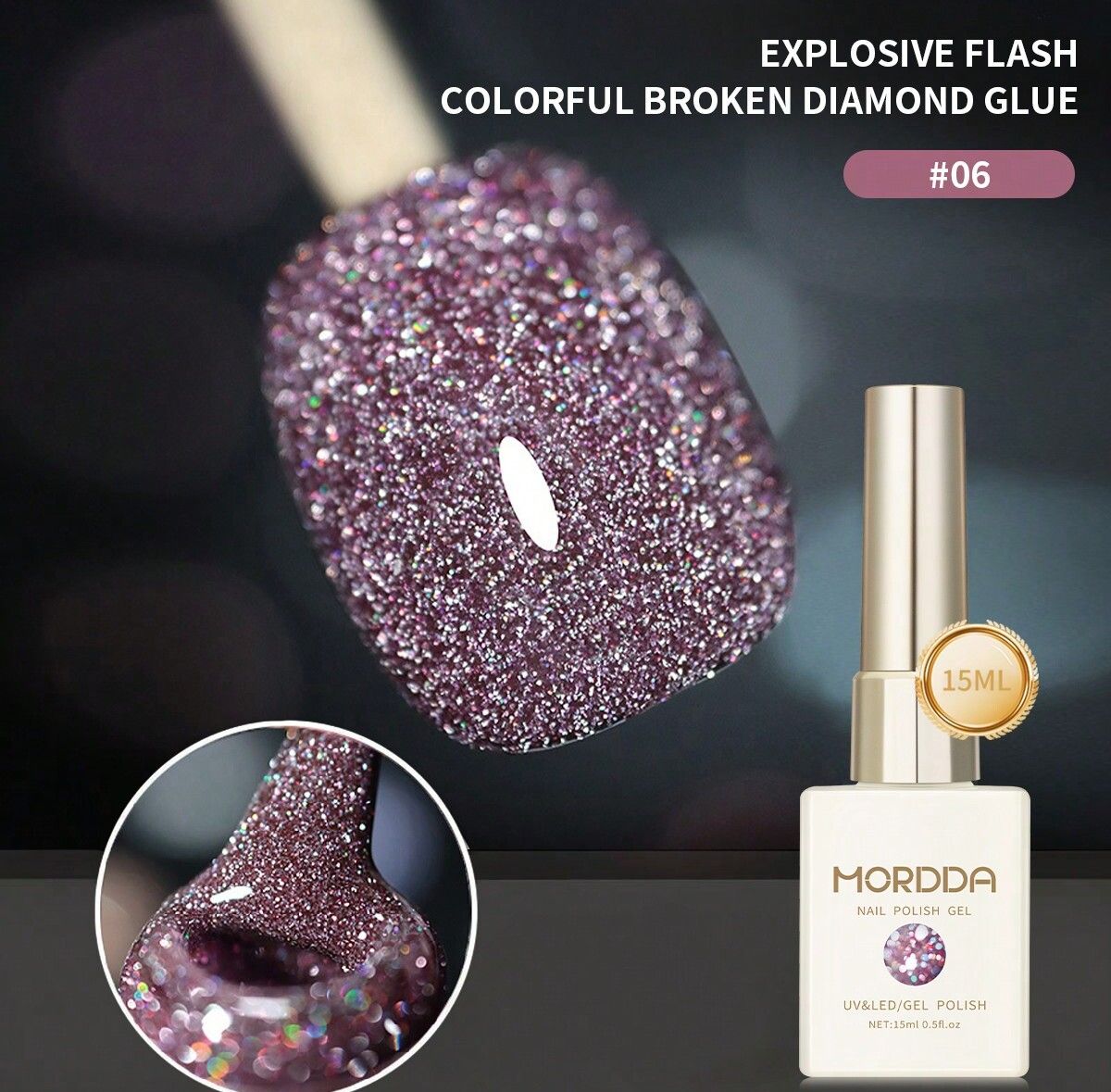 Flash Reflective Broken Rhinestone Gel Polish 15ml - Shiny Crystal Glitter Soak Off Nail Art UV/LED Gel