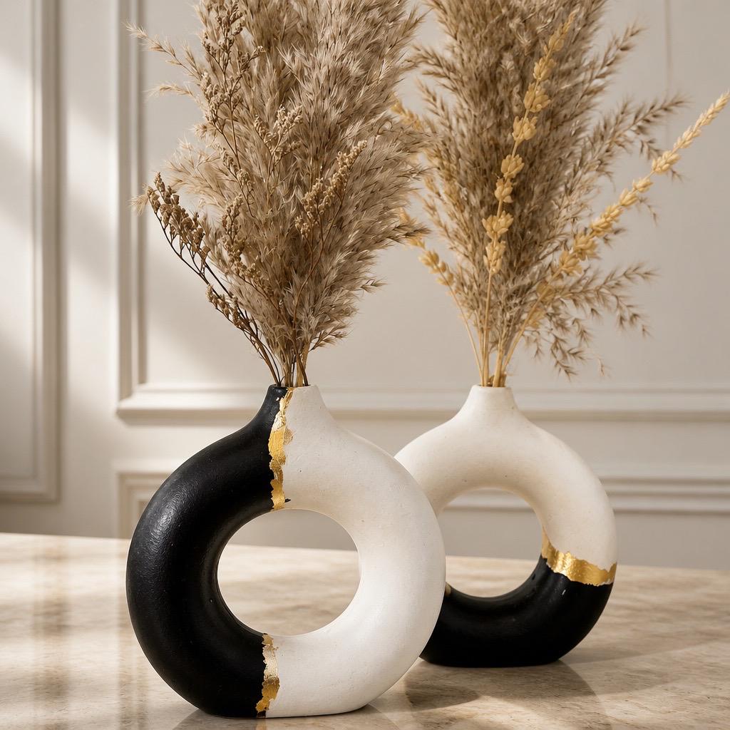 Donut Shape Ceramic Vase, Modern Luxury Home Decor, Perfect for Fresh or Artificial Flowers