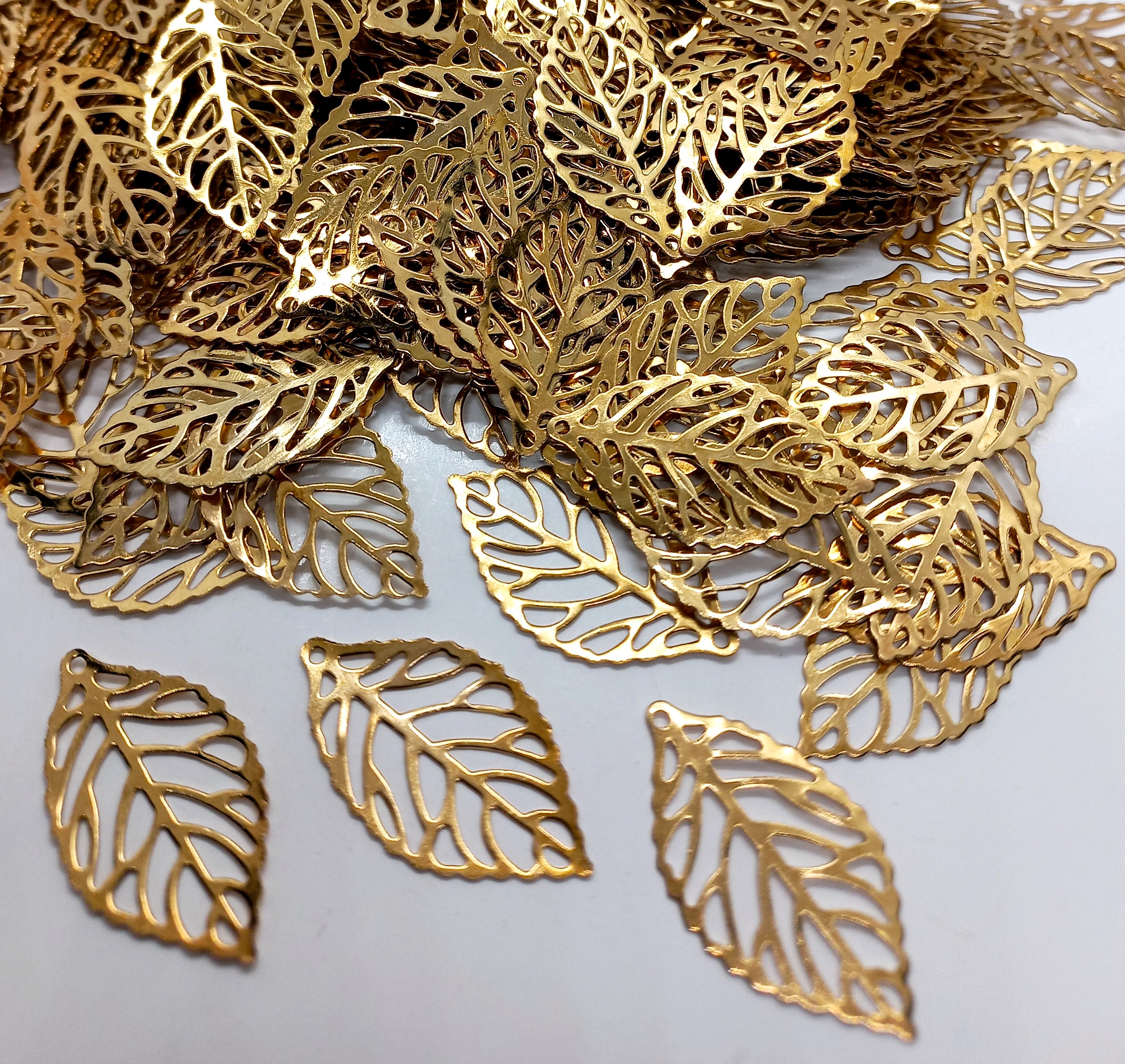 Fancy Metal Leaf Shape Charms / Earing, About 40mm, 4pcs DIY Art & Craft.