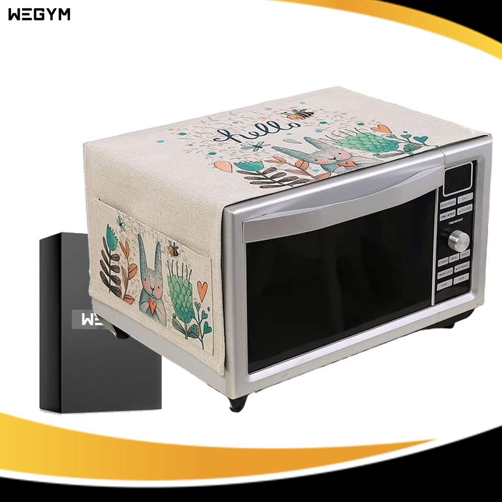 WEGYM Microwave Dust Cover Cotton Printing Dust Cover Waterproof Dustproof Oilproof Double Pocket Storage Bag Microwave Oven Cover