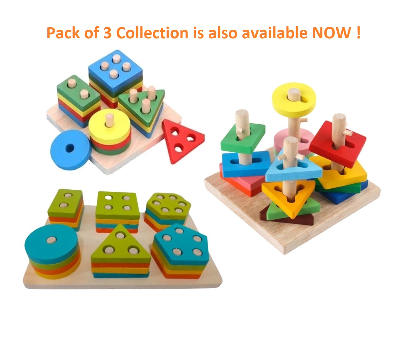 Lewo Wooden Puzzles for Kids Toddlers 4 Columns Wooden Geometric Shape - 6 Columns Matching - 4 Columns Tower Sleeve Puzzle Toddler Toys Shape Sorter Preschool Geometric Blocks Stacking Games for Kids Geometric Shape Sorter