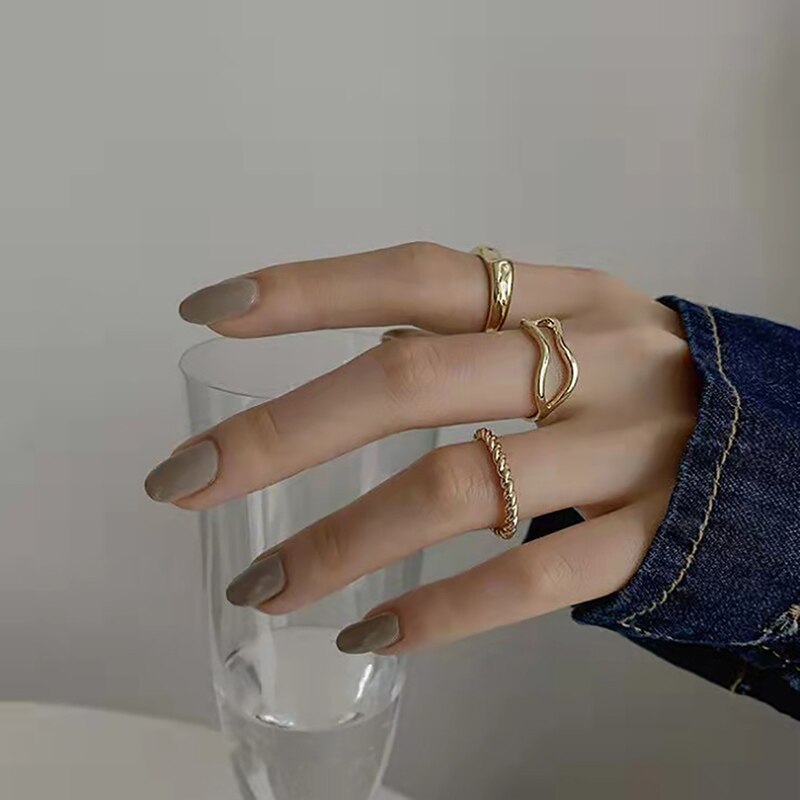 Korean Simple Design Wavy Ring Set For Women Personality Temperament Mini  Pearl Elegant Lovely Circle Ring
