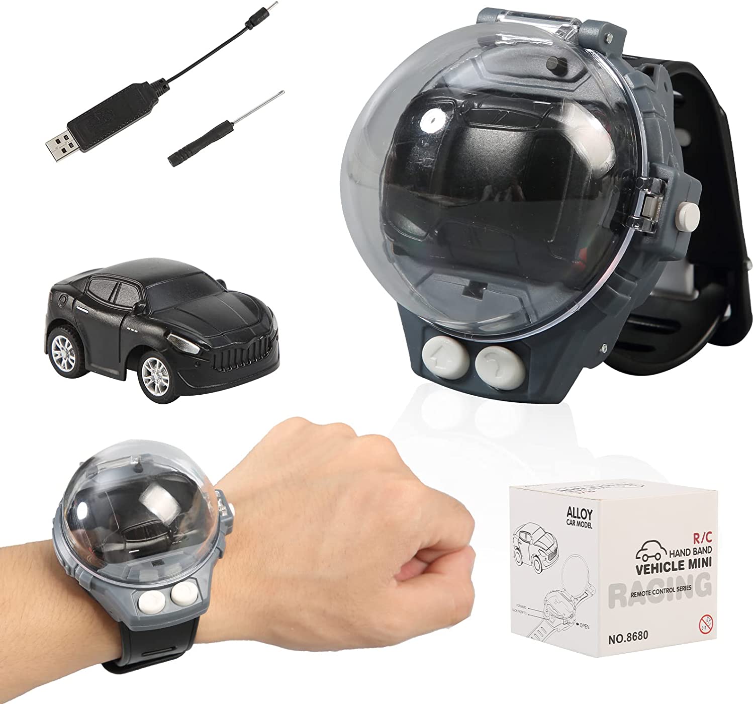 Mini RC Car Watch Toy Cartoon Remote Control USB Electric Wrist Strap Racing Cars Watch For Children Gift Toy