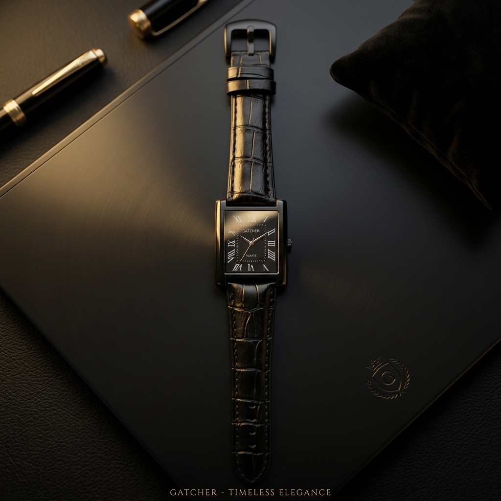 🔥Trendy Men's Leather Strap Rectangular Roman Dial Quartz Watch | Classic Formal Wrist Watch for Men | Premium Business Casual Watch