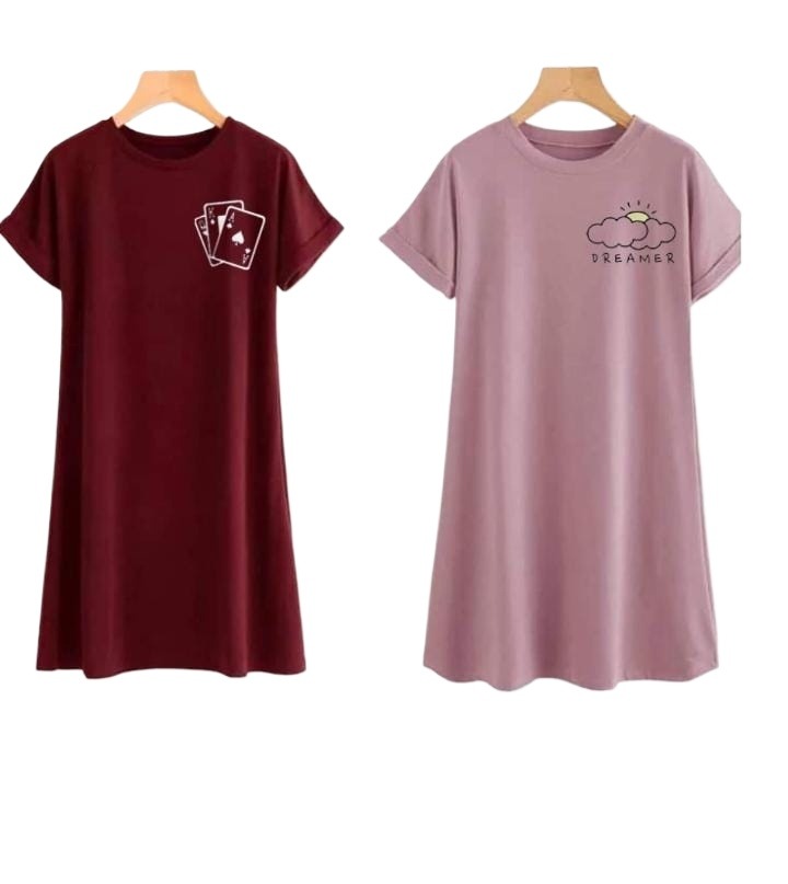 Aua N Co Pack Of Two Long Printed T Shirts For Women And Girls Comfortable Casual Everyday Basic Tops