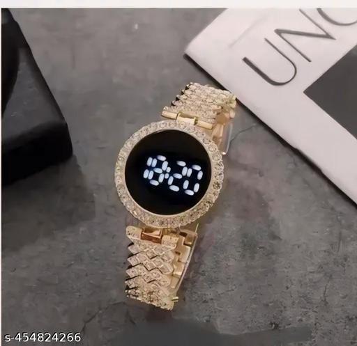 Diamond Touch Screen LED Watch for Ladies –Jewellery For Girls Style in Stainless Steel Chain Digital Wristwatch for Women's – Stylish Fashion Watch For Girls With Bracelet in Silver Stone Round & Square Dial Shape For Gift
