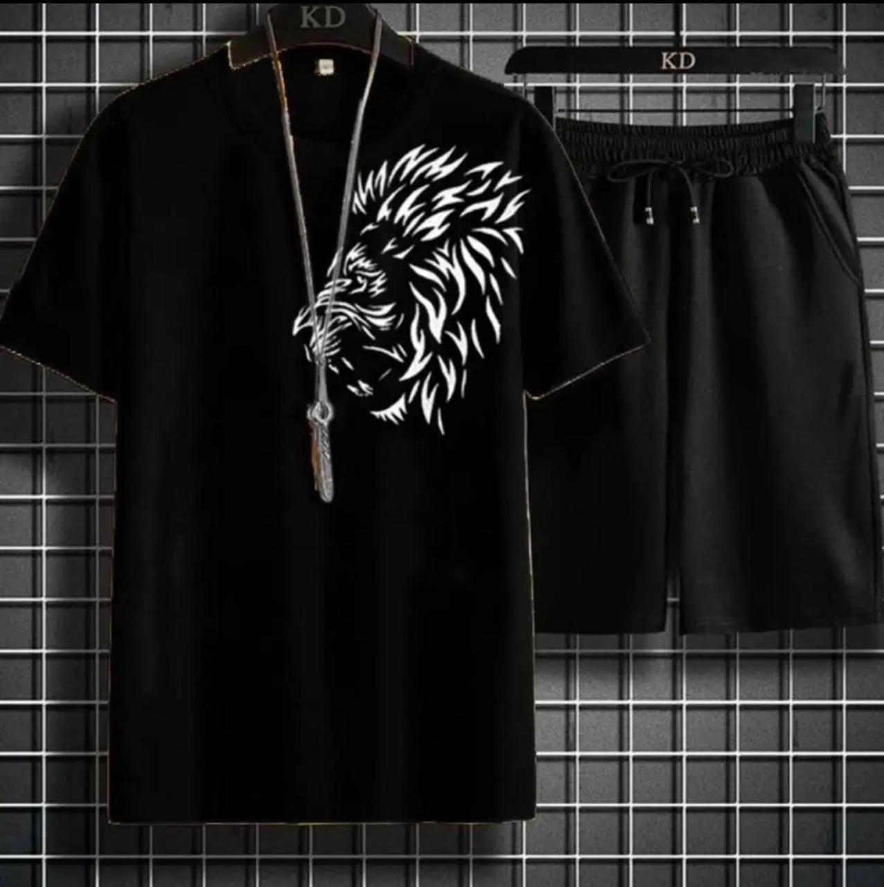 Stylish Lion Printed Round Neck Half Sleeves Casual Tracksuit Amazing And Trendy T Shirt And Shorts for men n boys Gym Part Shirt And Jogging Track Suit