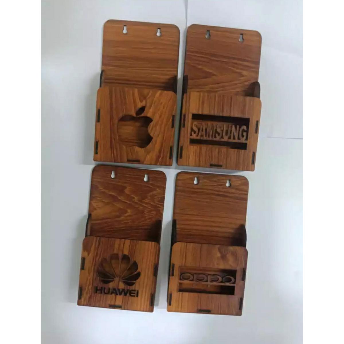 High Quality Wall Mounted Wooden Mobile Phone Holder with Cell Phone Brand Name