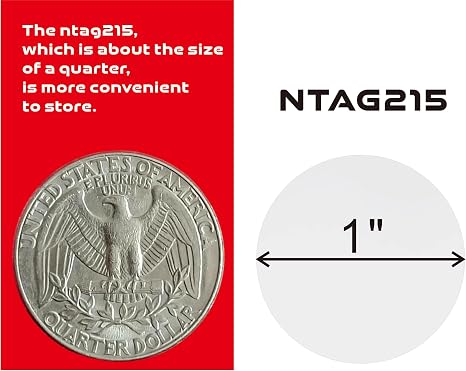 50PCS NTAG215 NFC Tags Stickers 25mm Round | Blank Rewritable NFC 215 | Programmable NFC Tags | Compatible with Android & NFC Enabled Devices