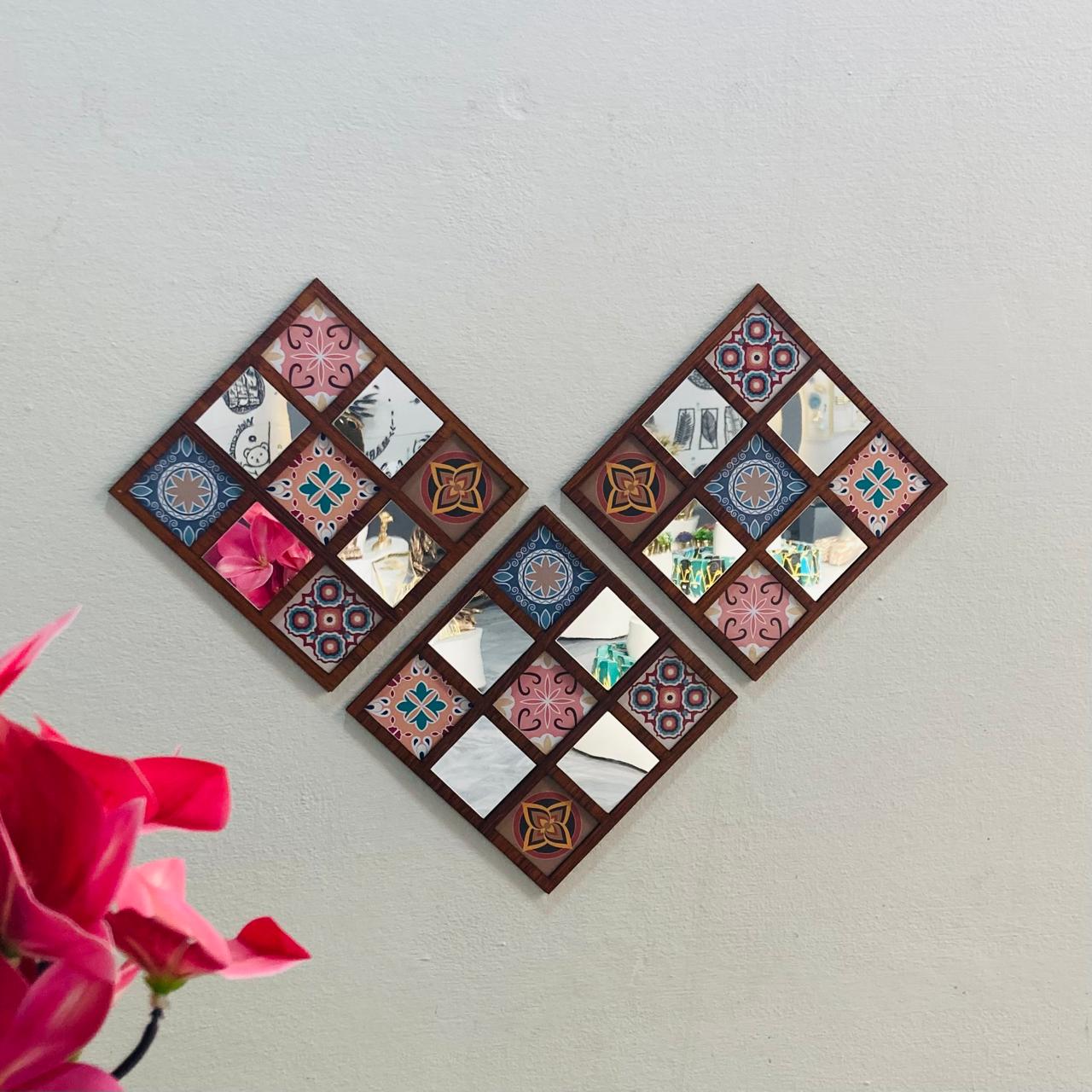 Dotz Brand Acrylic mirror wall art, Wall mounted mirror decor, Decorative diamond-shaped wall art, Traditional wall art for home, Handmade craft mirror, Beautiful tile wall art,Home Decoration items, Wall Decor, Traditional hand Made Wall Art, Home Decor