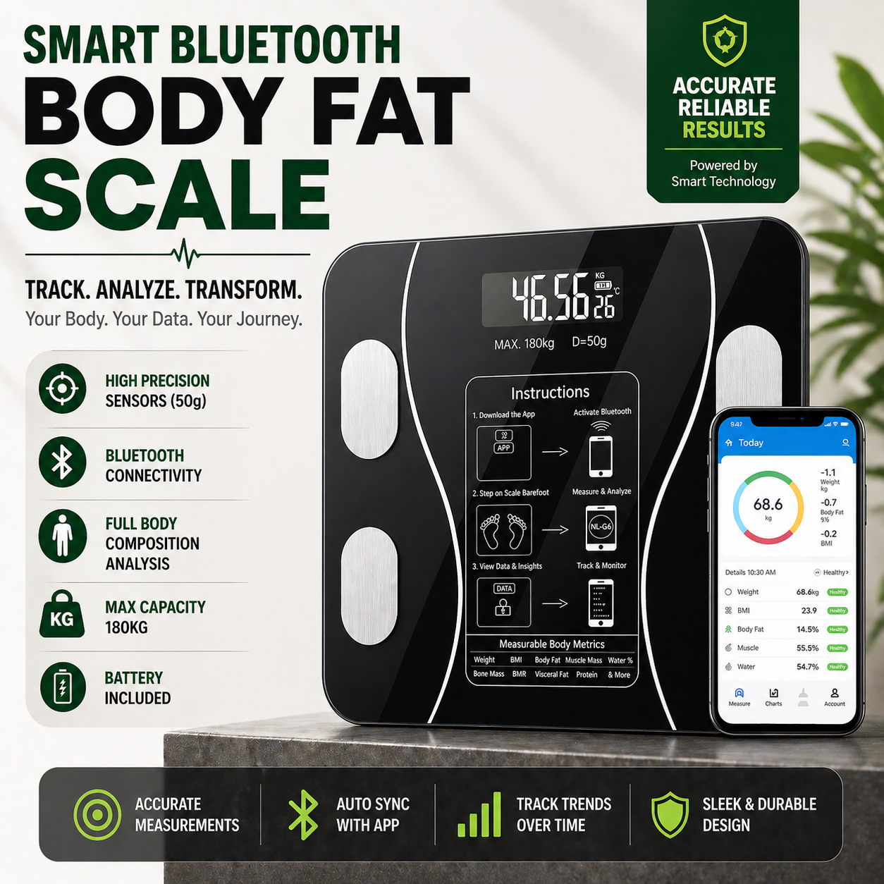 Original Smart Digital Body Weight Scale 180KG  High Precision Electronic Weighing Machine  Smart Bluetooth Body Scale  Tempered Glass  Accurate Weight Machine