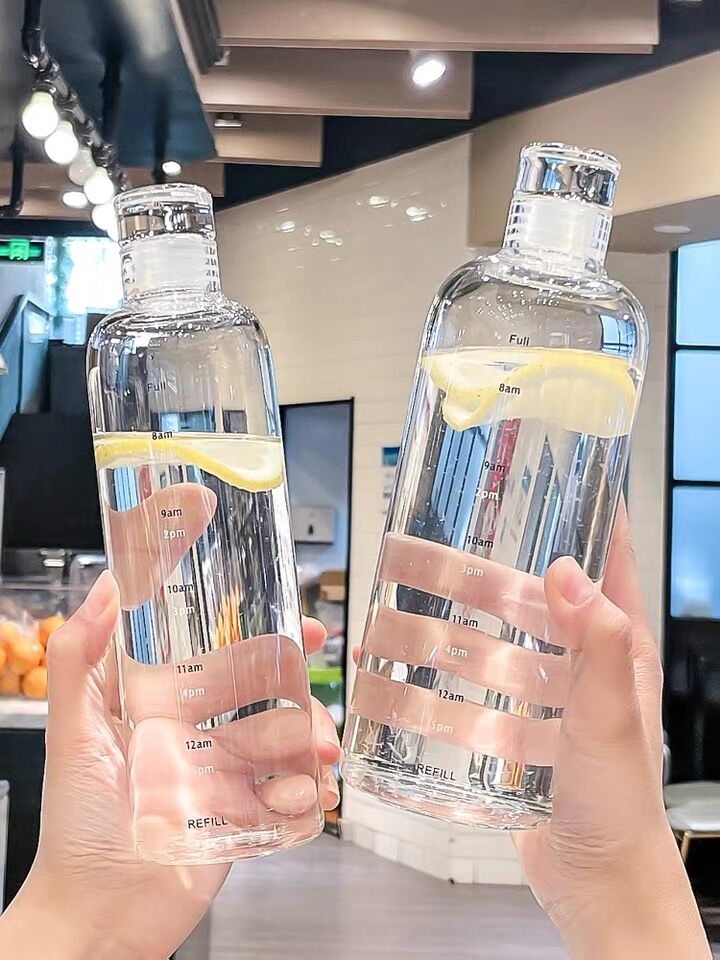 Plastic Water Bottle With Time Marker Leakproof Drink Bottle Drop-Resistant Sport Water Bottles