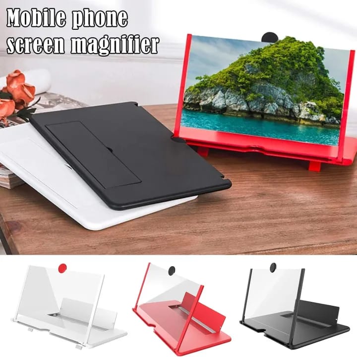 9'' 3D Phone Screen Magnifier – HD Magnifier Projector Screen for Videos, Movies, Games – Foldable Phone Stand with Screen Amplifier – Supports All Smartphones (Red)