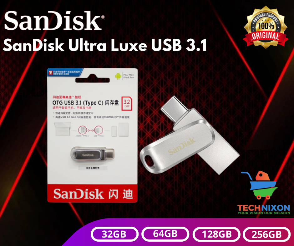 Sandisk OTG Flash Drive Ultra Luxe Type C USB 3.1 SDDDC4 32GB / 64 / 128 / 256 /512GB / Type C Pendrive / Type C Flash Drive / Type C Male to USB Female OTG Adapter with 150MB/s High Speed