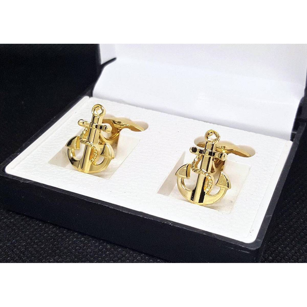 Metal Ship Anchor Cufflinks for Men in Golden Color By TWO