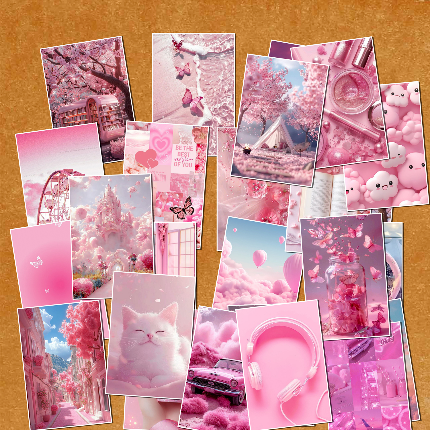Customized Pink Aesthetic Theme Cards Pack Of 40, 4x6 Inches | Cute Wall & Room Decor Cards