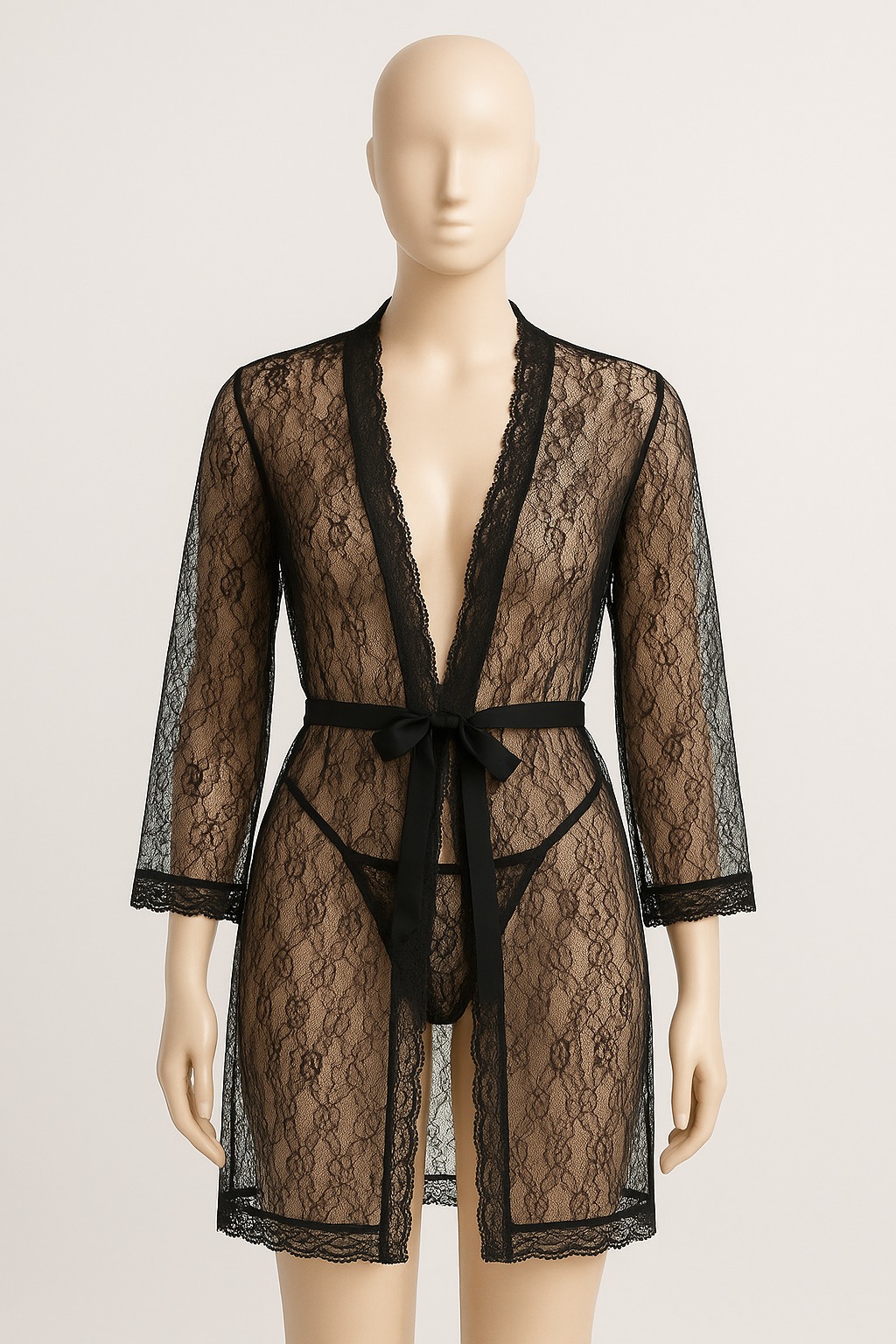 Elegant Evening Robe – Lace & Tulle with Tie With Panty Pajama Dress Lingerie Long Sleeve Nightgown Sleepwear Women Bridesmaid Bathrobe