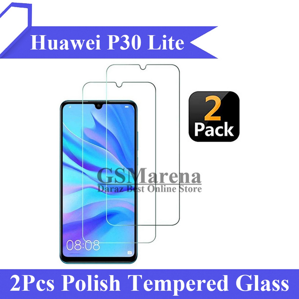 2Pcs Huawei P30 Lite Tempered Glass Screen Protector Premium High Quality Polish Glass For P30 Lite price in Pakistan