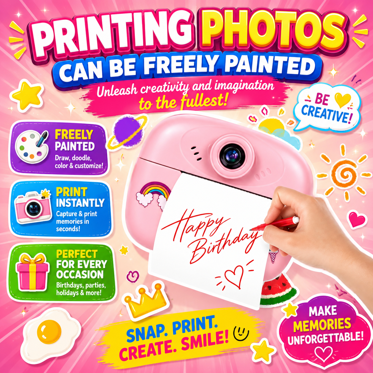 Smart Digital Dual Lens instant Print camera For kids 1080 P Vedio Recorder & Selfie Camera With Tharmal Printer Camera 2.4" IPS Screen Mini Portable Camera With Games Best Gift For Gift For Both Girls And Boys ! Children Digital Camera Toys For Kids