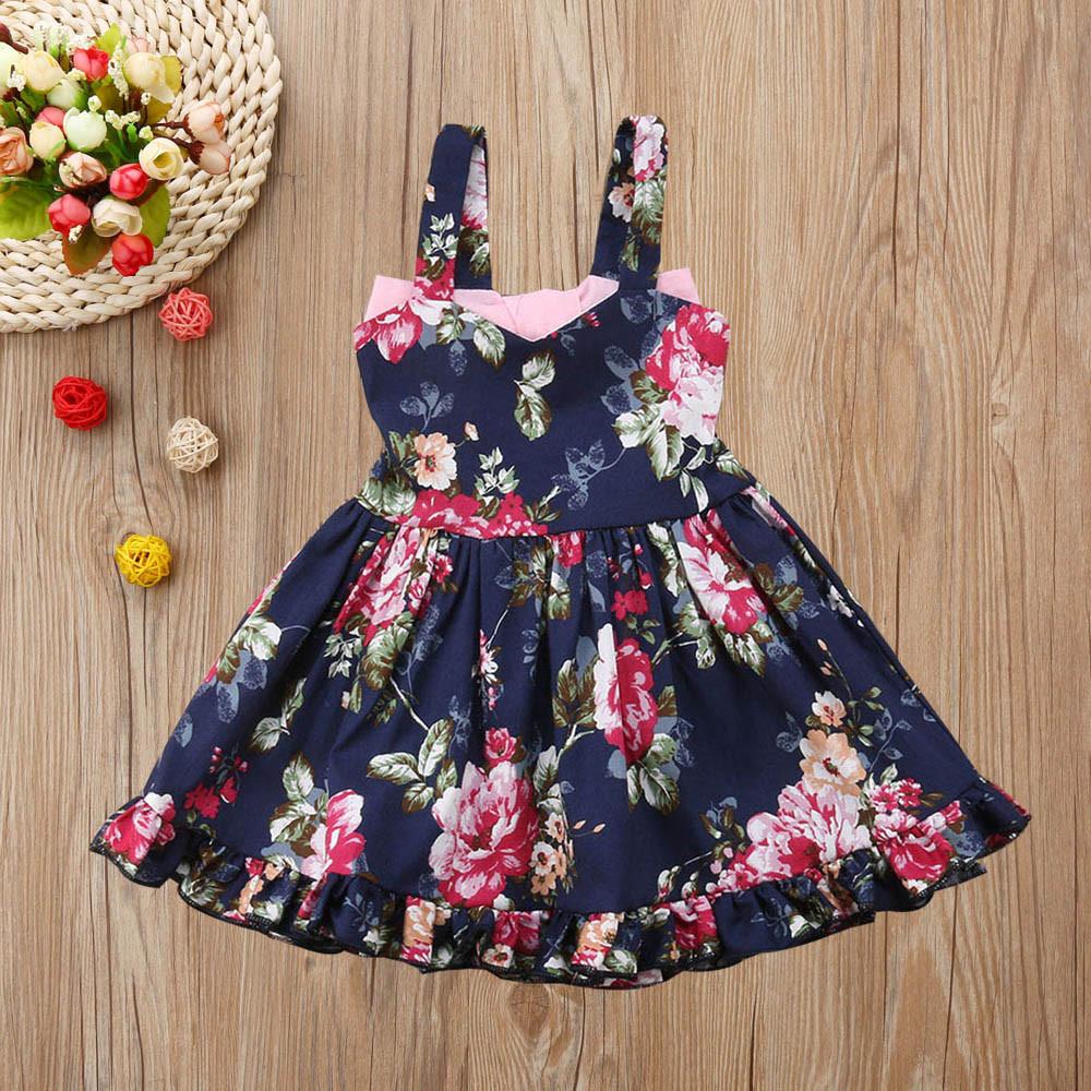 Baby Toddler Kids Girl Backless Bowknot Floral Princess Dress Sundress