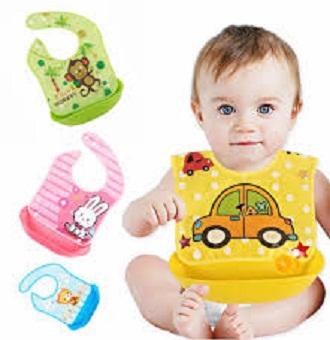 Baby Folding Plastic Rubber Baby Bib Napkin With Soft Tray