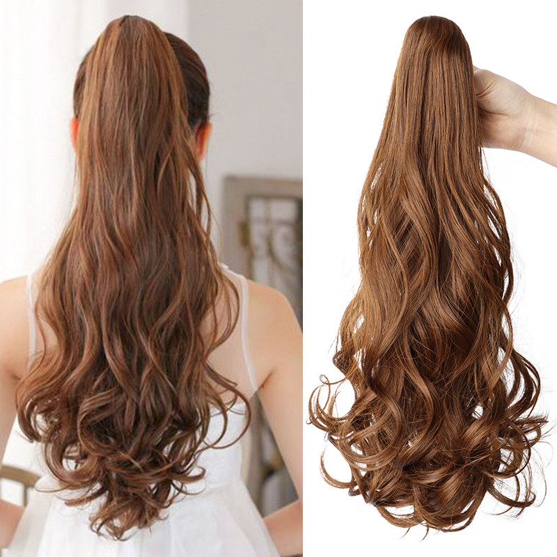 Synthetic Long Curly Ponytail Heat-resistant Claw Clip in Hair Extension Black Brown Golden Hairpiece for Women
