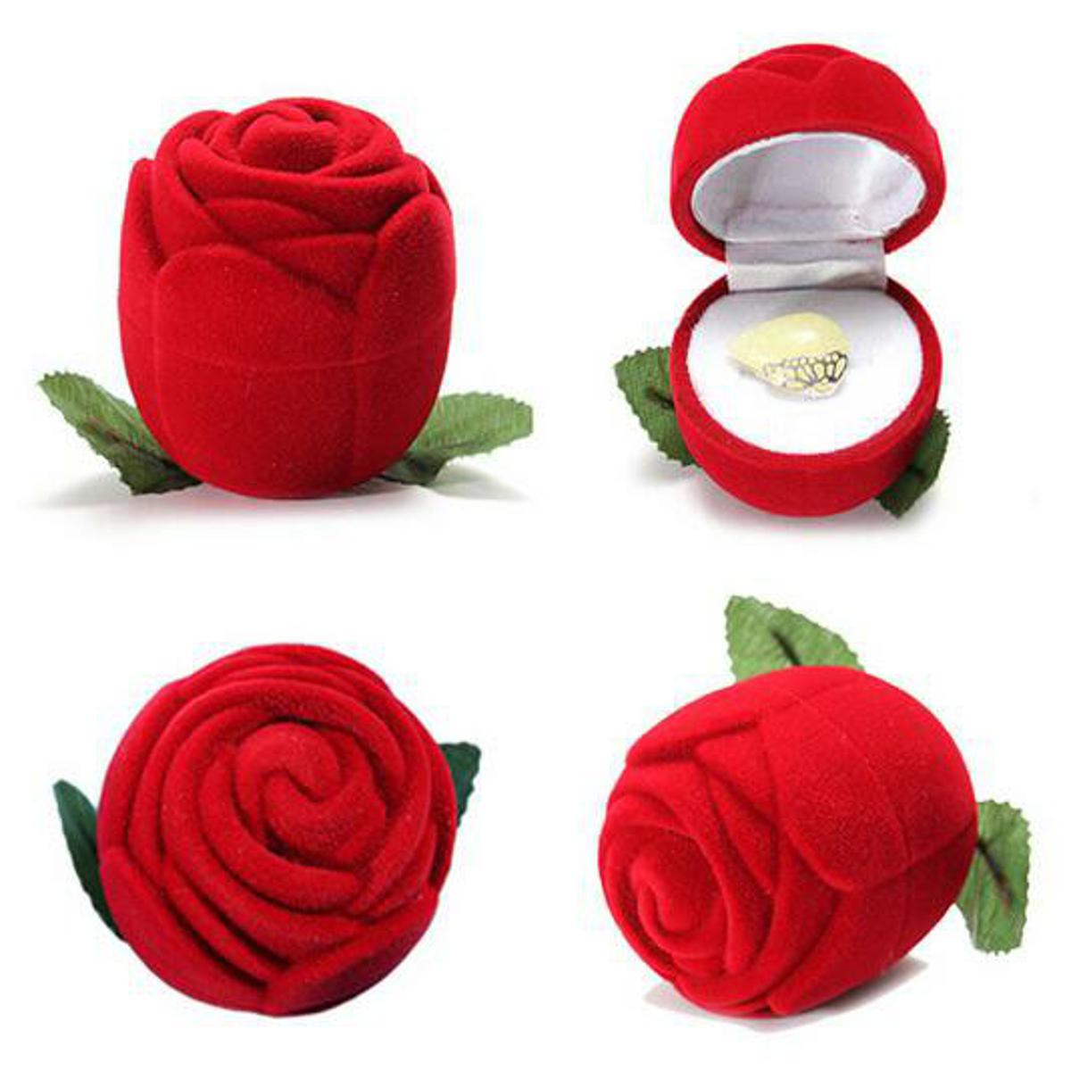 Novelty Red Rose Ring Box For Engagement Wedding Earrings Pendants Jewelry Case bride to be  Wedding & Engagement