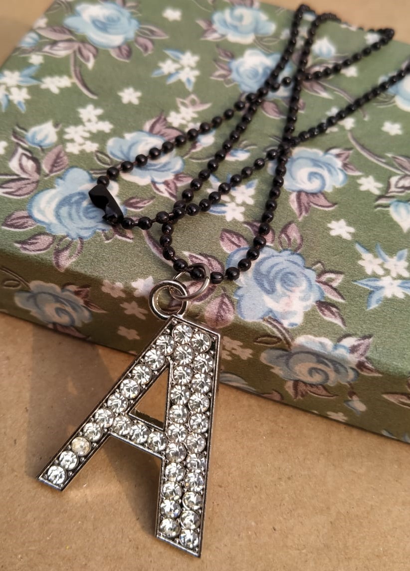 Black Chain Necklace with Silver A Pendant - Beautiful Alphabet Style Locket