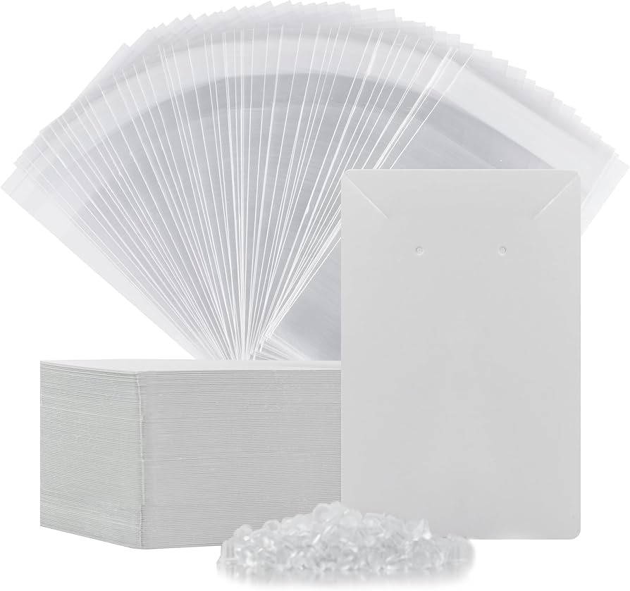 25pcs Earring Display Cards with 25pcs Clear Poly Bags – Jewelry Display Packaging for Earrings, Studs & Small Accessories