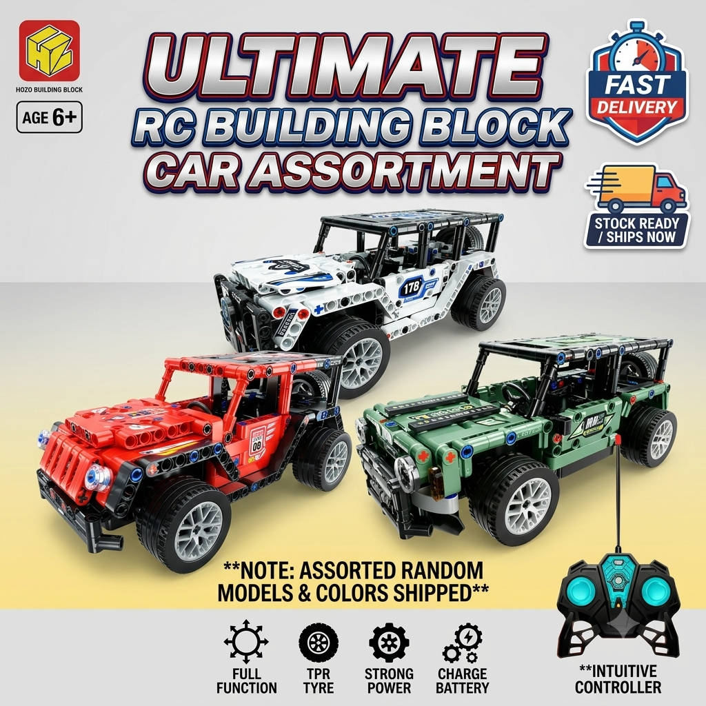 KIDDO KASTLE - Remote Control RC Building Block Car 503+ PCS | 1:16 DIY STEM Off-Road RC Truck Building Blocks Set | 2.4GHz Remote Control Drift Car Construction Brick Toy for Kids | Assorted Models