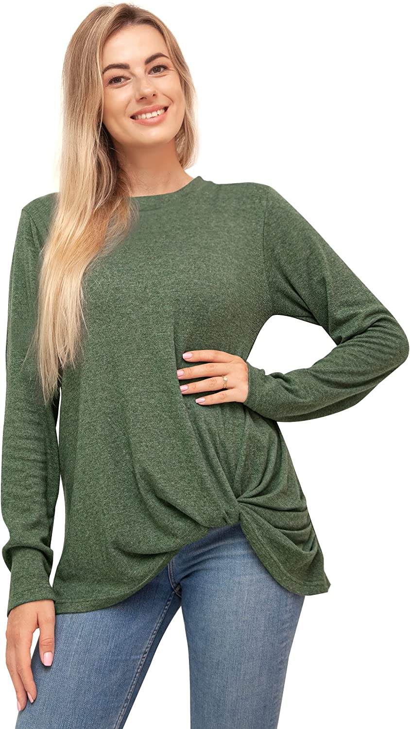 Fast Forward Women’s Tunic Blouse Twist Knot, Long Sleeves T Shirt, Loose Fitting Pullover Tops