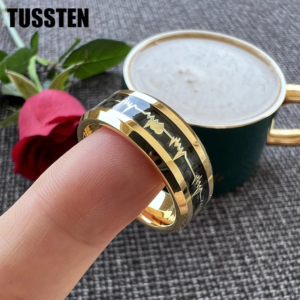 Men Jewelry Red Blue Black Dragon ECG Inlay Comfort Fit Stainless Steel Rings For Wedding Wide 8mm
