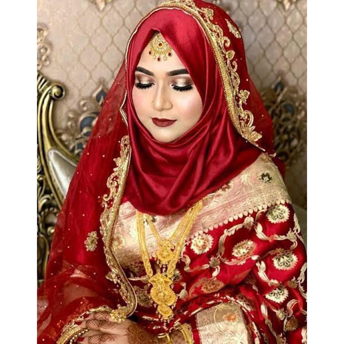 red bridal hijab
