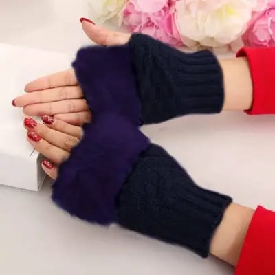 Fashion Women Faux Rabbit Fur Hand Wrist Warmer Winter Fingerless Knitted Gloves