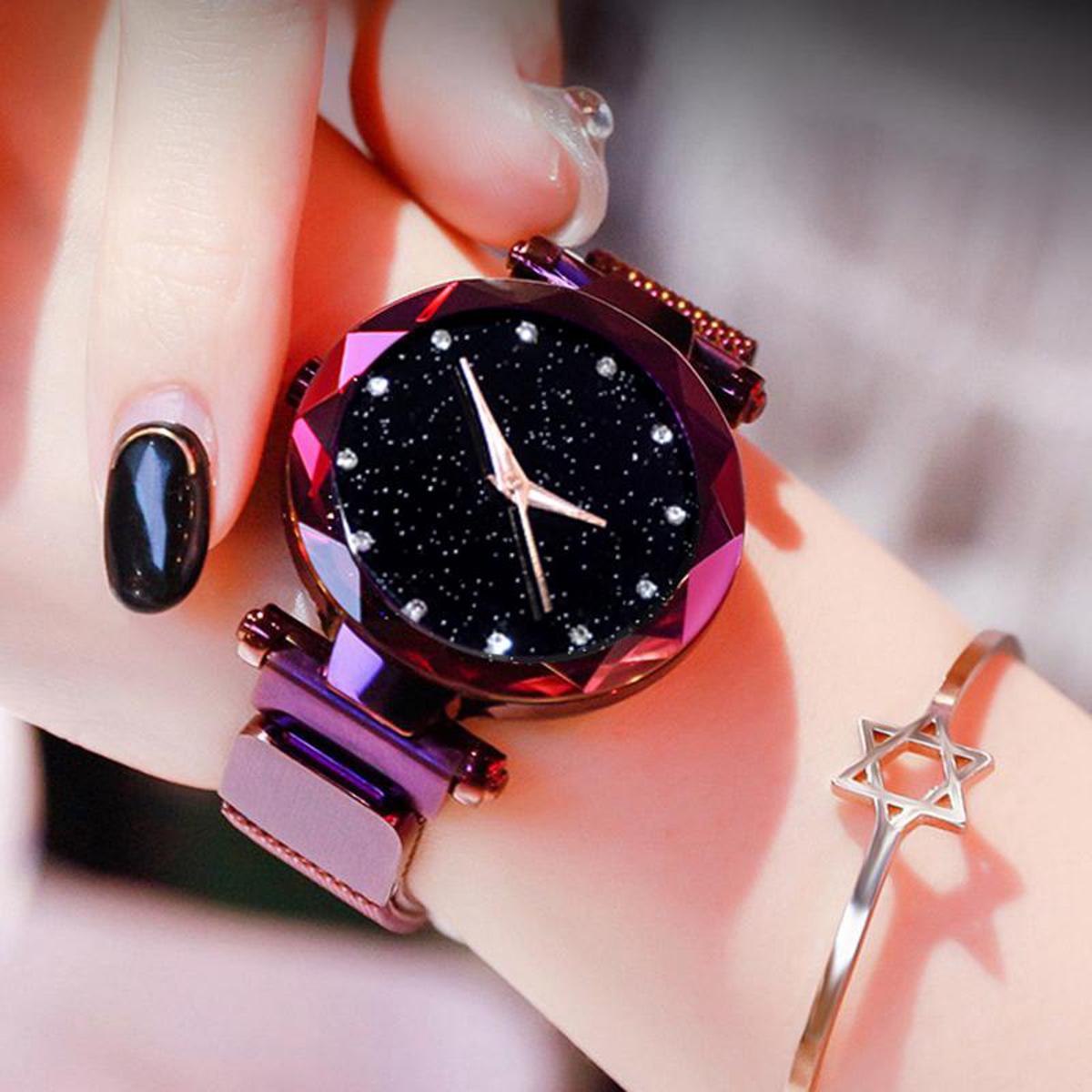 Elegant Purple Women Watches Starry Fashion Lady Quartz Clock