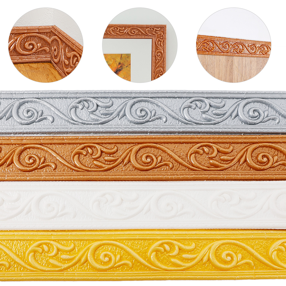 2.3M /Roll 3D Foam Wall Stickers Self Adhesive Waterproof Baseboard Wallpaper Border Wall Sticker Home Decorations