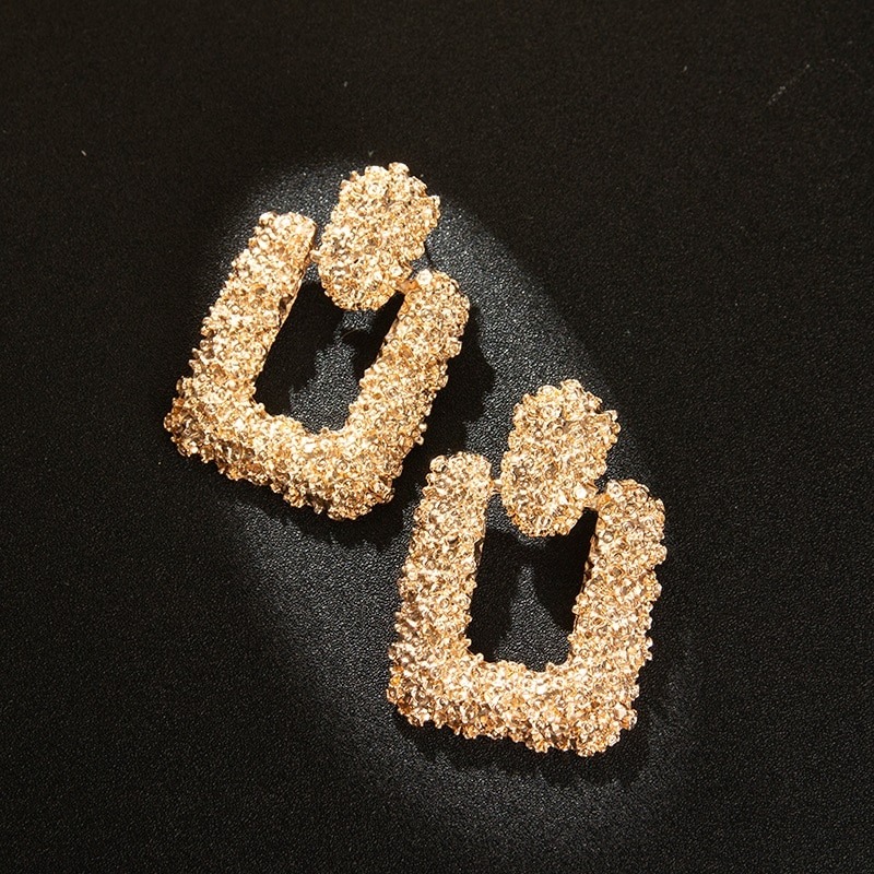 African Style Golden Square Earrings â€“ Trendy Drop Jewelry