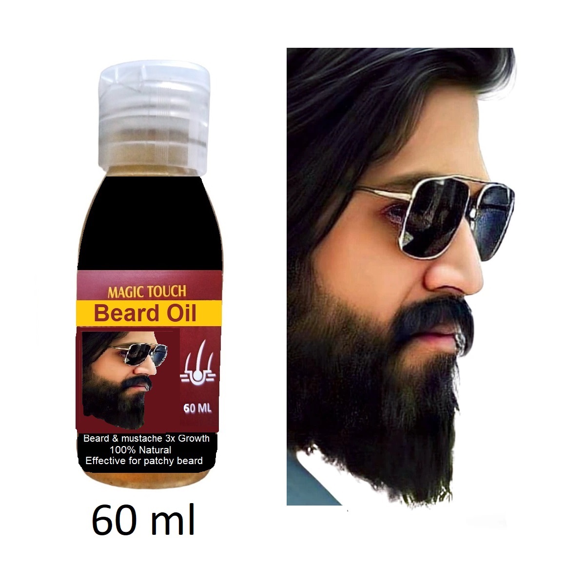 Beard Growth Oil for Men 60ml | 3x faster Guaranteed Beard Growth + Fills Patchy Beard adds Softness and Shine