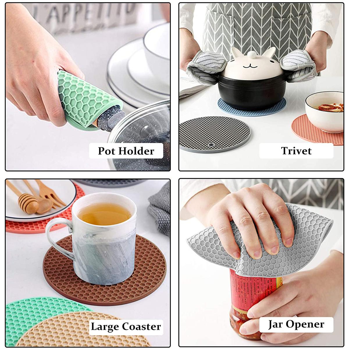 Silicone Pot Holder Trivets - Non Slip Heat Resistant Trivet Silicone Potholder Can Be used for Jar Opener, Spoon Holder, Oven Mitts, Placemats, Pot