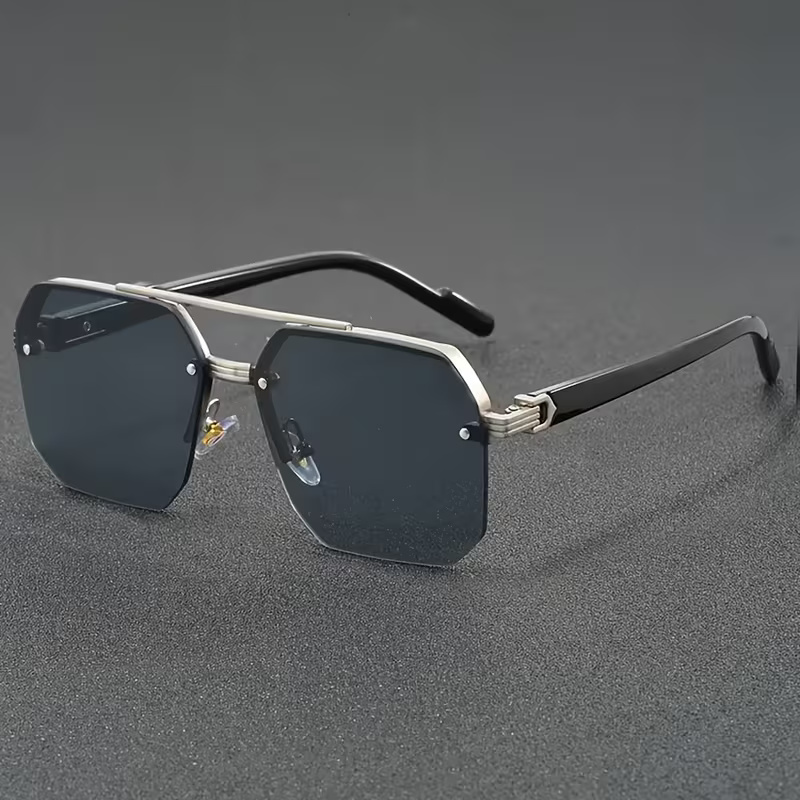 UrbanHive.pk Stylish Half Frame Eyewear Double Bridges Sunglasses for Men & Women - Unisex Stylish Rimless Classic Octagon Trendy Polygon Double Beam Fashion Square Glasses for Boys & Girls - Oversize Eyeglasses Shades for Ladies